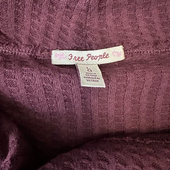 Free People Waffle Knit Rough Hem Open Back Sweater L Wine/Burgundy Cowl/Scoop - Picture 8 of 10